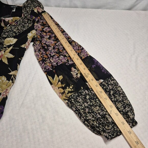 Ralph Lauren Womens Floral Ruffle-Trim Georgette Blouse Black Size XL NWT (26) - Picture 9 of 15